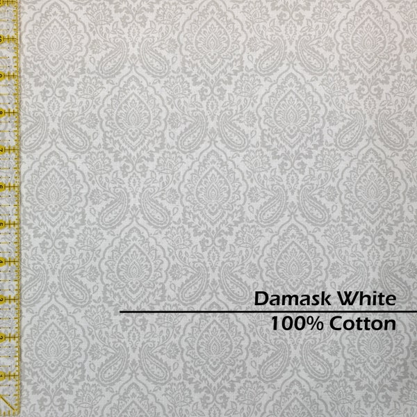 100% Cotton Fabric by the yard, Damask White, Face Mask Fabric, Quality Cotton, Quilting Fabric, Mask Fabric, Sewing