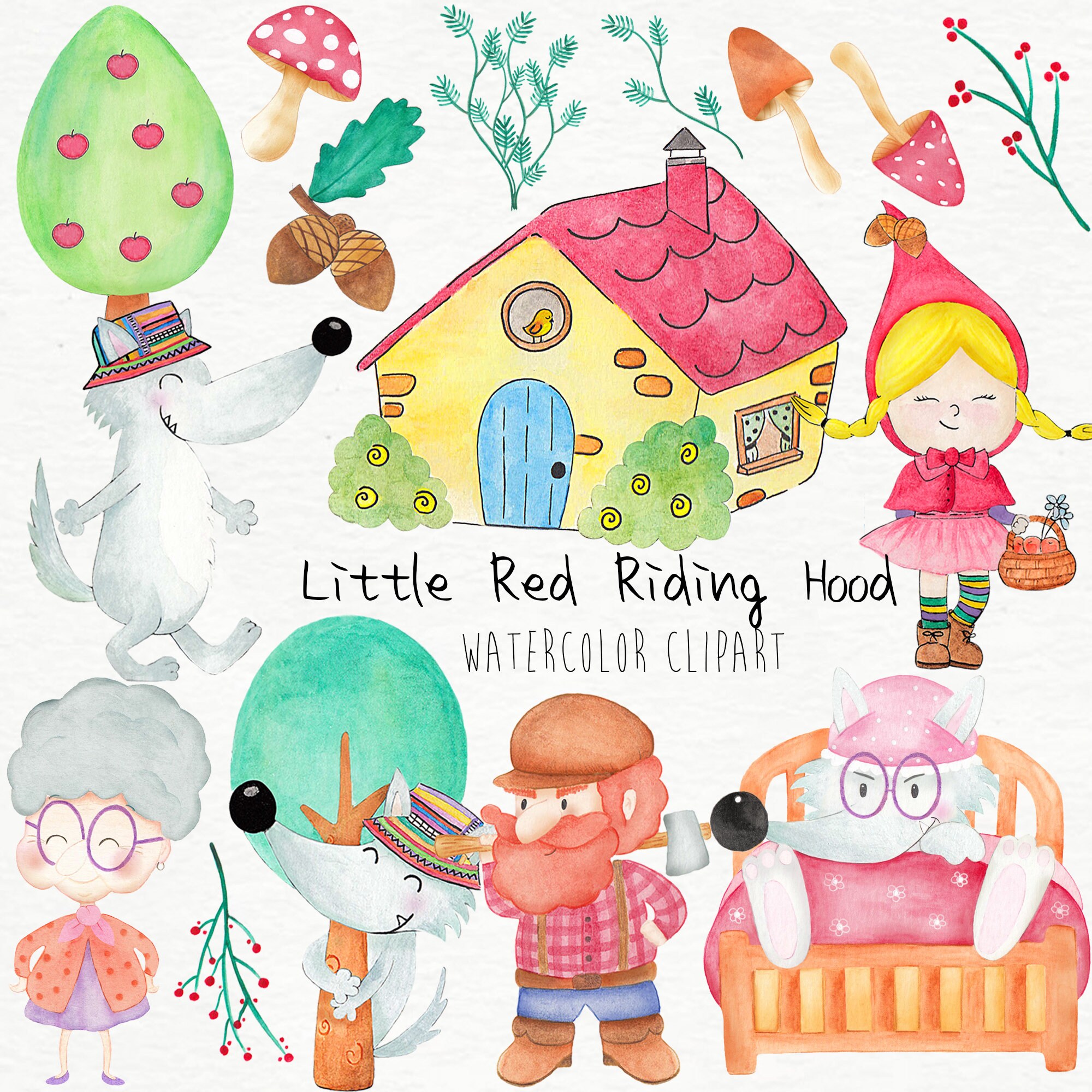Little Red Riding Hood Clipart Watercolor Storybook Clipart Etsy