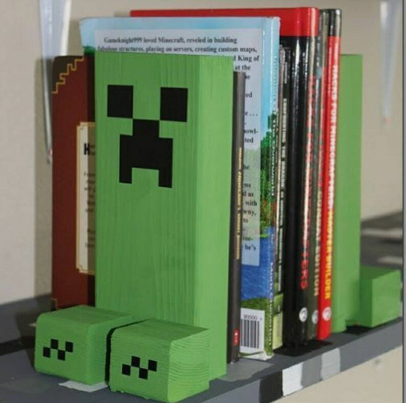 Creeper Minecraft inspired bookends Etsy