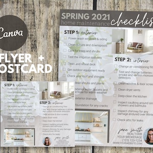 Spring Home Wartung Checkliste | Immobilien Flyer Vorlage | Postkarten Vorlage | Immobilienmarketing | Frühlings-Immobilien-Newsletter