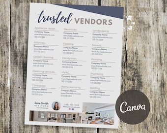 Trusted Vendors List | Real Estate Trusted Vendors Flyer Template | Preferred Vendor List | Real Estate Referrals | Real Estate Marketing