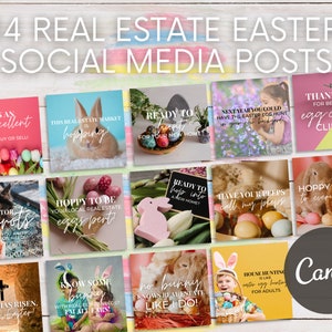 14 post sui social media immobiliari di Pasqua / Citazioni immobiliari pasquali divertenti / Marketing pasquale immobiliare / Marketing immobiliare / Canva