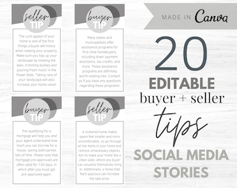20 Buyer & Seller Tips Story Posts for Realtors | Real Estate Template | Real Estate Marketing | Real Estate Social Media | Instagram Story