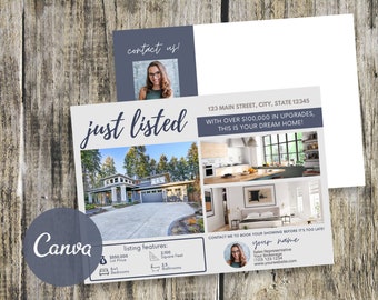 Just Listed Postcard | Just Listed Real Estate Postcard | Real Estate Farming Postcard | Real Estate Marketing } Canva Instant Download