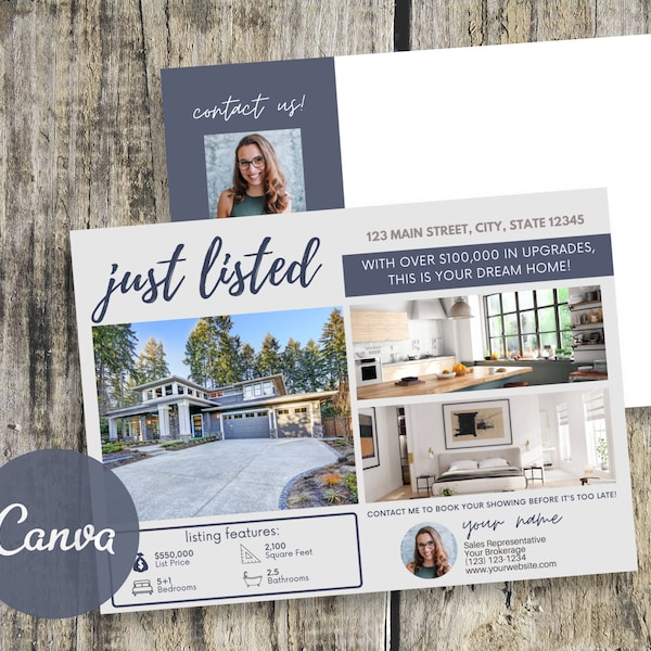 Just Listed Postcard | Just Listed Real Estate Postcard | Real Estate Farming Postcard | Real Estate Marketing } Canva Instant Download