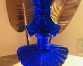 Deep Blue Vintage Perfume Bottle, coloured glass, art deco style