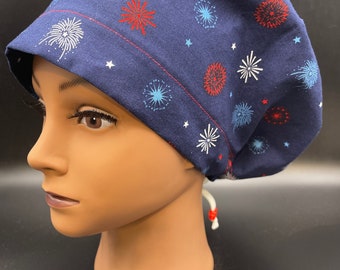 Women&#39;s Scrub Cap | Euro Style |  Simple Fireworks w/ adjustable toggle lock