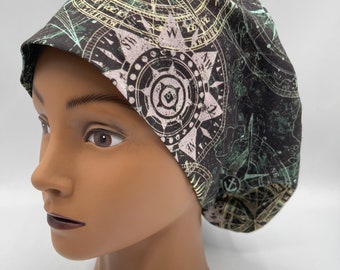 Women&#39;s Scrub Cap | Euro Style | Pastel Compass w/ adjustable toggle lock
