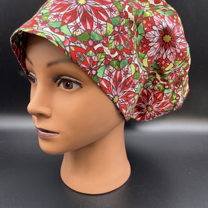 Women&#39;s Scrub Cap | Euro Style |  Stain glass Spiral Christmas w/ adjustable toggle lock