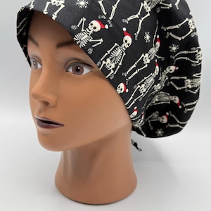 Women&#39;s Scrub Cap | Euro Style | Skeleton Santa’s w/ adjustable toggle lock