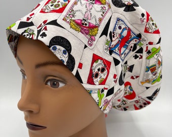 Women's Scrub Cap | Euro Style |Day of the Dead Cards w/ adjustable toggle lock