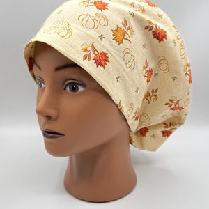 Women's Scrub Cap | Euro Style | Cream Sketched Pumpkins w/ adjustable toggle lock