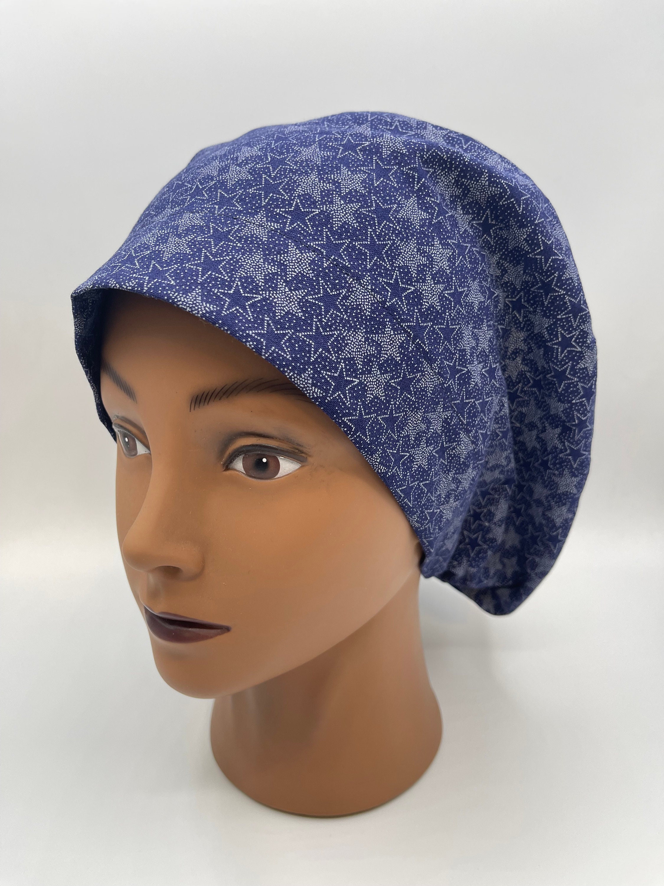 Women's Scrub Cap | Euro Style |  Stars on Navy w/ adjustable toggle lock