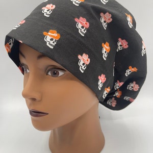 Women's Scrub Cap | Euro Style | Cowboy Skulls on Black w/ adjustable toggle lock