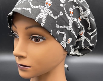 Women's Scrub Cap | Euro Style | Mummies on Black w/ adjustable toggle lock