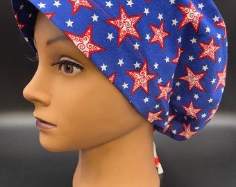 Women&#39;s Scrub Cap | Euro Style | Independence Day Stars w/ adjustable toggle lock