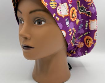 Women's Scrub Cap | Euro Style | Purple Cookie Treats w/ adjustable toggle lock