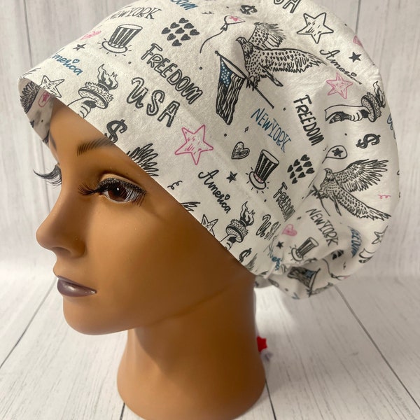 Women's Scrub Cap | Euro Style | Hand Drawn American w/ adjustable toggle lock