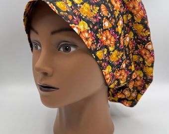 Women's Scrub Cap | Euro Style |  Pumpkin Pies w/ adjustable toggle lock