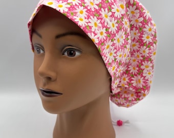 Gorro quirúrgico para mujer / Estilo europeo / Rosa con margaritas y cierre ajustable