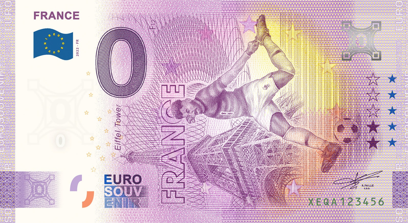 ZERO EUROサッカーワールドカップ2022年・32代表チーム未使用記念紙幣 0 Euro Note Qatar WORLD CUP 32 0 Euro Note From 32 Countries 0