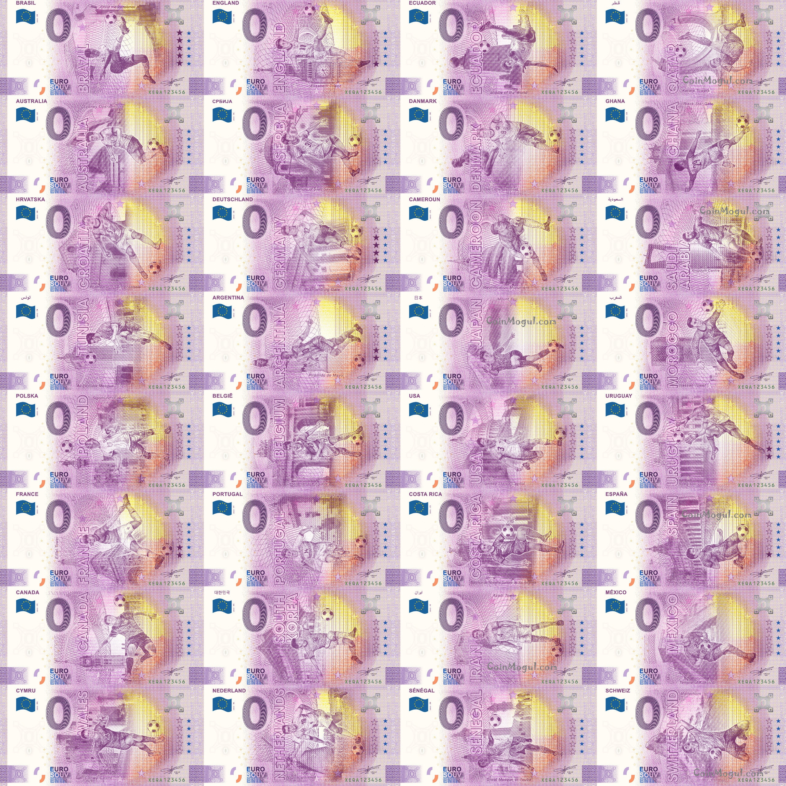 0 Euro Note Qatar WORLD CUP 32 0 Euro Note From 32 Countries 0