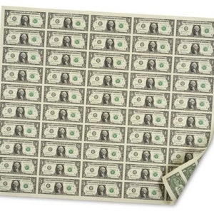 50 HINWEIS Blatt von einem Dollar voll ungeschnitten Blatt von fünfzig Eindollar Banknoten UNC TUBE ungeöffnetes einzigartiges numismatisches Geschenk Papiergeld Sammler Geschenk