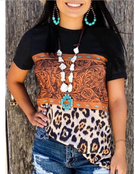 Black Leopard Print Buckstitch Splicing 