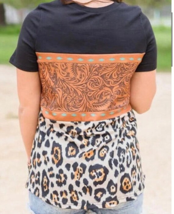 Black Leopard Print Buckstitch Splicing 