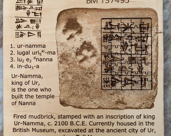 Laser cut jigsaw puzzle Sumerian cuneiform inscription with dog prints