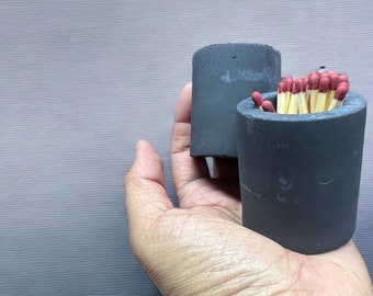 matches in jar , matches in container, Black Matchstick Holder,  Matchstick Striker  Matches with Striker  Concrete Match Holder