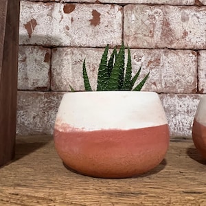 Pequeña jardinera de hormigón. Maceta. Maceta con diseño desértico.