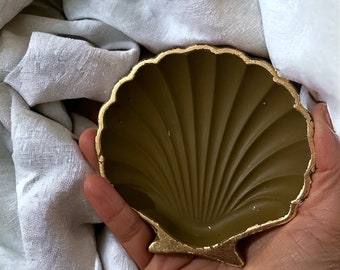 Olive Green shell Dish, Jewelry Holder, Ocean decor, trinket tray , beach decor, shell decor, shell tray, jewelry organizer, ring holder