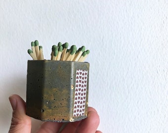 matches in jar with striker , concrete decor  /   Yellow matchstick holder with striker  / matches holder / match holder with striker