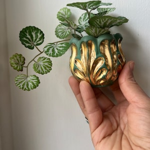 Whimsical Green Concrete Plant Pot - Home Decor Accent