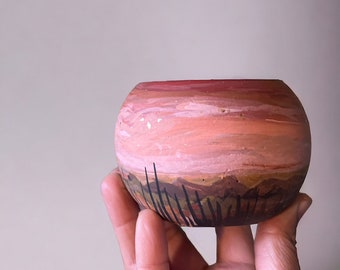 concrete planter /  small indoor planter / concrete pottery/  cactus desert painted  landscape