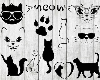 Cat svg bundle, cat clipart, cat silhouette svg, maullido svg bundle, cats svg bundle, cut files for cricut silhouette, svg, eps, png, dxf