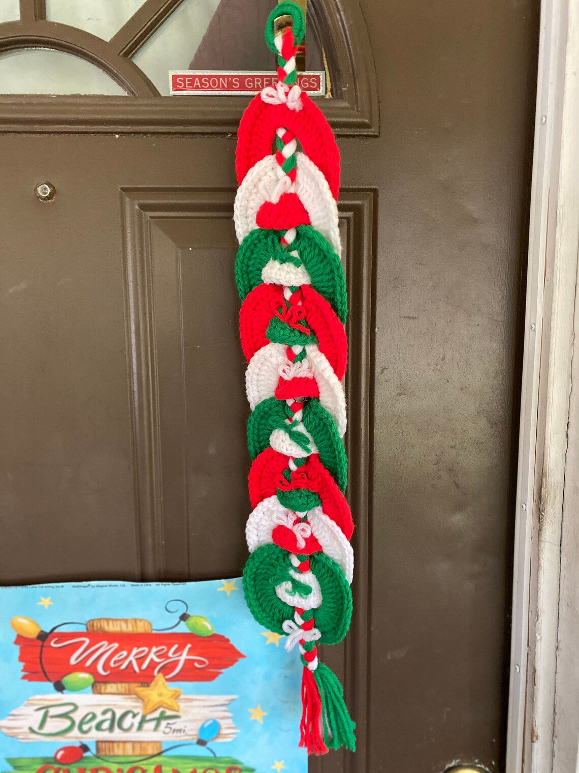 Vintage Crochet Jingle Bell Door Hanger Christmas Door Etsy