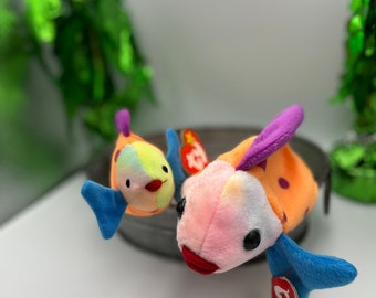 Vintage Ty Beanie Babies Lips & Teenie 1999 The Fish, Collectible 1990s Toys Games Stuffed Animals Ty Beanie Babies Collection