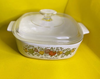 Vintage Corning Ware Spice of Life L’echalote La Marjolaine 2 Quart With Glass Lid Vintage Casserole Dish with Glass Top