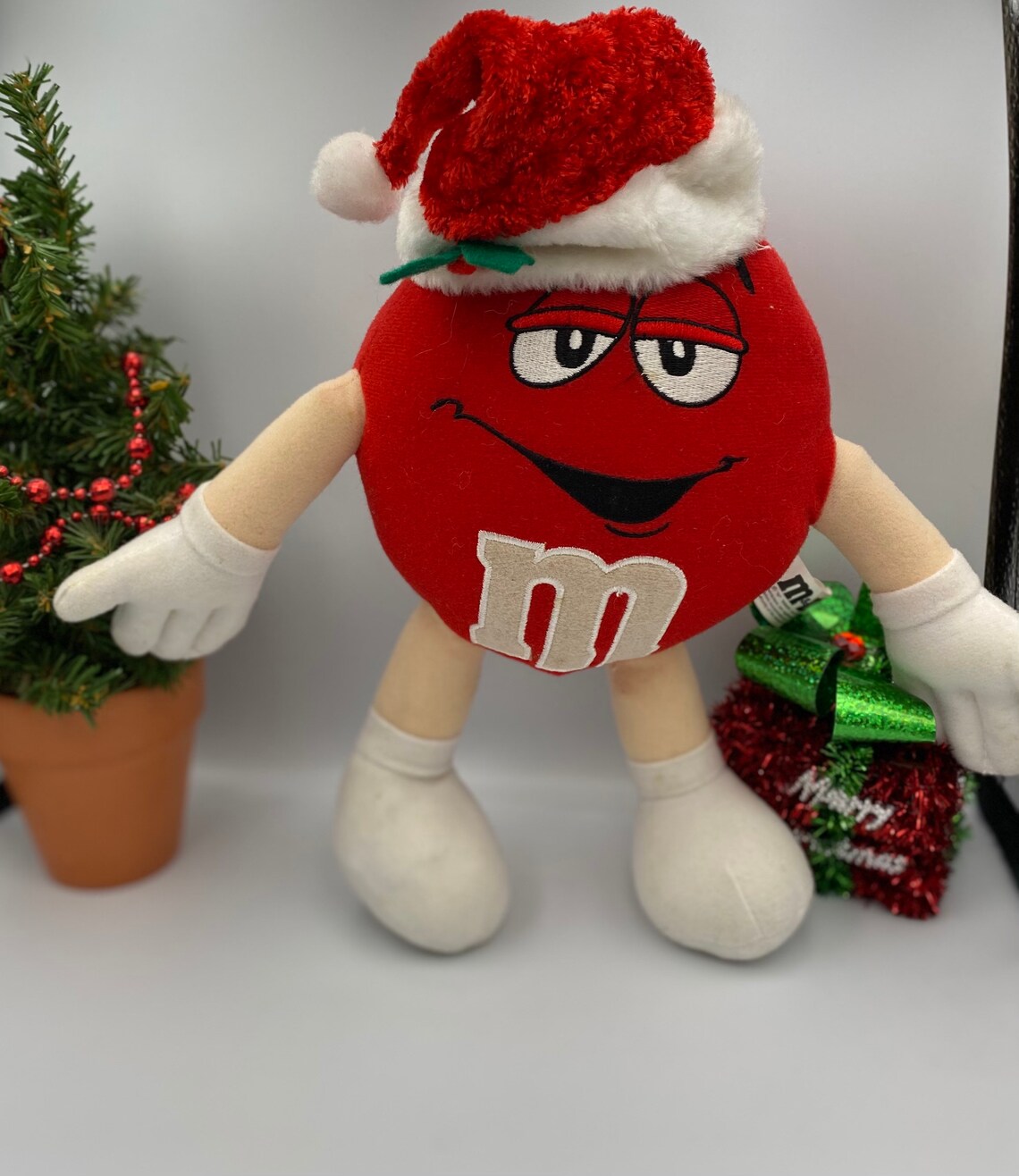 Red 10 Posable M&M Stuffed Plushie Dressed in Santa Hat / Etsy