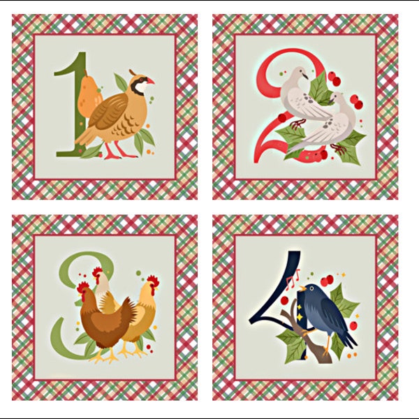 DIGITAL PRINT, 4 x 4 Prints, Twelve Days of Christmas  Digital, Christmas Download, Mockingbird Florals, 12-Days of Christmas Digital Prints