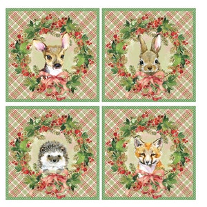 DIGITAL PRINT, 8X8 Christmas Downloads, Woodland Animals Christmas, Mockingbird Florals, Baby Animals Christmas, Christmas Forest Babies