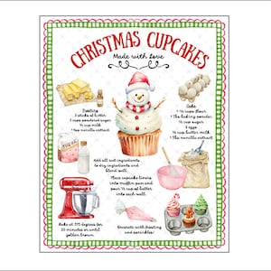 DIGITAL ART, Christmas Downloadable Art, Christmas Recipe Digital, Mockingbird Florals, Christmas Cupcakes Digital, Cupcakes Christmas Art