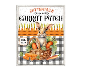 DIGITAL ART, Downloadable Spring Print, Printable Farm Sign, Mockingbird Florals, 8X10 Digital Cottontail Carrot Patch, Signage for Wreaths