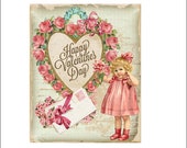 DIGITAL ART, 8x10 Valentine's Day Downloadable Prints, Vintage Valentine Printable, Mockingbird Florals, Valentine Download, Retro Valentine