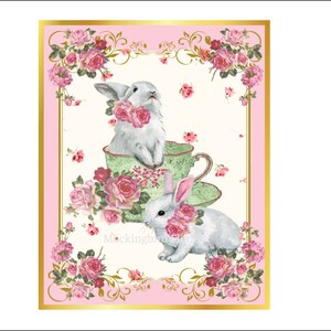 DIGITAL PRINT, 8X10 French Rabbit Print, French Tea Digital, French Bunny Downloads, Mockingbird Florals, Easter Bunny Digital