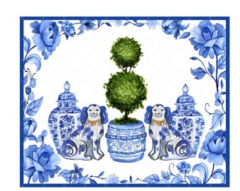 DIGITALE KUNST, 10x8 Chinoiserie downloaden, Staffordshire afdrukbare kunst, Mockingbird Florals, Chinoiserie gemberpot, Grandmillenial digitale kunst