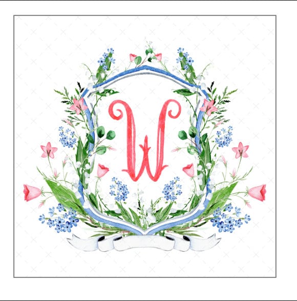 AANGEPASTE CREST, aquarel Crest, bruiloft Crest, Logo Crest, douche Crest, Mockingbird Florals, gepersonaliseerde Crest, monogram Crest