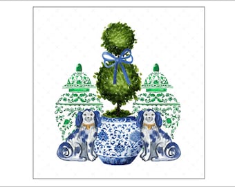 DIGITAL ART,  Chinoiserie Download, Topiary Digital, Mockingbird Florals, Chinoiserie Staffordshire Download, Grandmillennial, Preppy